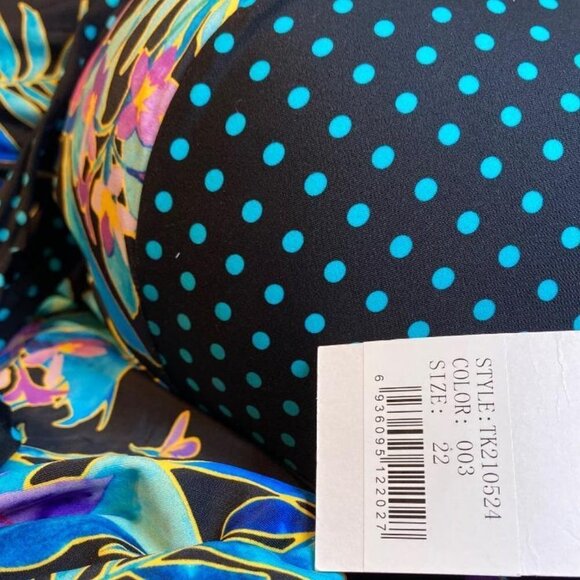 Neon Tropical Print Handkerchief Halter Tankini, Size 22 - Picture 4 of 5